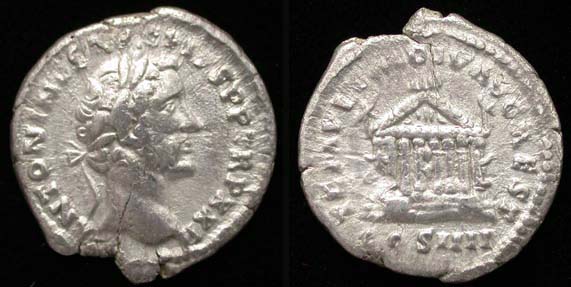 Antoninus Pius, Denarius, Temple reverse