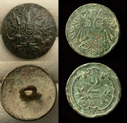 Austro-Hungarian Button & Coin, c. 1894 Austro-Hungarian Button & Coin, c. 1894
