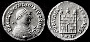Licinius II, G, M & S Obv, Silvered Campgate, at MS Licinius II, G, M & S Obv, Silvered Campgate, at MS