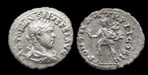 Elagabalus AR Denarius, Antioch Mint, Mars advancing Elagabalus AR Denarius, Antioch Mint, Mars advancing