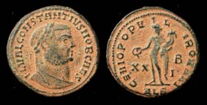 Constantius I, as Caesar, Follis, Genio, Alexandria Mint Constantius I, as Caesar, Follis, Genio, Alexandria Mint