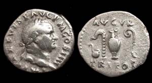 Vespasian AR Denarius, priestly implements reverse Vespasian AR Denarius, priestly implements reverse