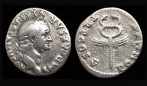 Vespasian AR Denarius, Winged Caduceus reverse Vespasian AR Denarius, Winged Caduceus reverse