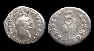 Vespasian AR Denarius, Winged Caduceus reverse Vespasian AR Denarius, Winged Caduceus reverse