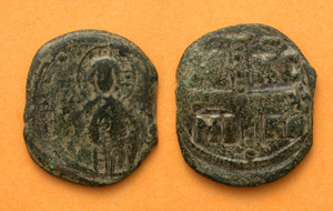 Byzantine Era Follis with Jesus Christ, c. 1034-1041 AD Byzantine Era Follis with Jesus Christ, c. 1034-1041 AD