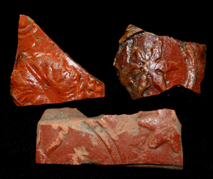 Terra sigillata fragment trio, Flowers, 1st-3rd Cent Terra sigillata fragment trio, Flowers, 1st-3rd Cent
