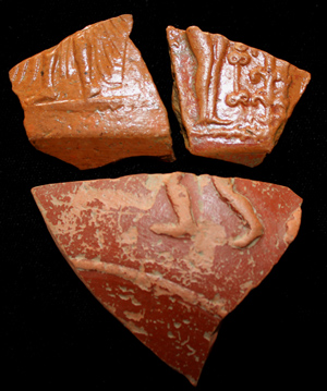 Terra sigillata fragment trio, Elegant Legs, 1st-3rd Cent Terra sigillata fragment trio, Elegant Legs, 1st-3rd Cent