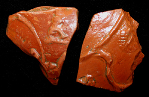 Terra sigillata fragment duo, Acanthus vine, 1st-3rd Cent Terra sigillata fragment duo, Acanthus vine, 1st-3rd Cent