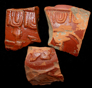 Terra sigillata fragment trio, 1st-3rd Cent Terra sigillata fragment trio, 1st-3rd Cent